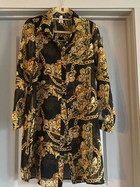 Live 4 Truth Black and Gold Baroque Sheer Button-Front Dress